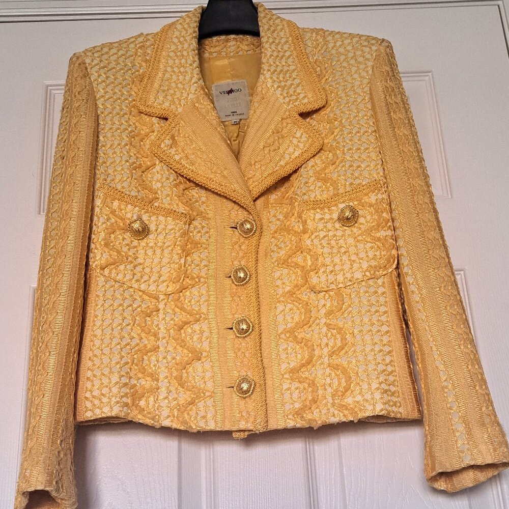 Vintage VERTIGO Rayon Cotton Blend Jacket Mini Skirt Suit Made in France Size M - Picture 13 of 15